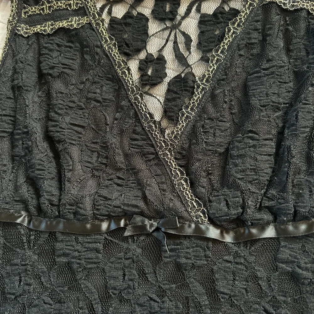 Sexy Y2K sheer floral lace bow ribbon babydoll mini dress lingerie small
